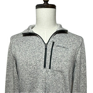 Eddie Bauer Sweater Mens Medium Gray Fleece 1/4 Zip Pullover Outdoors Hiking